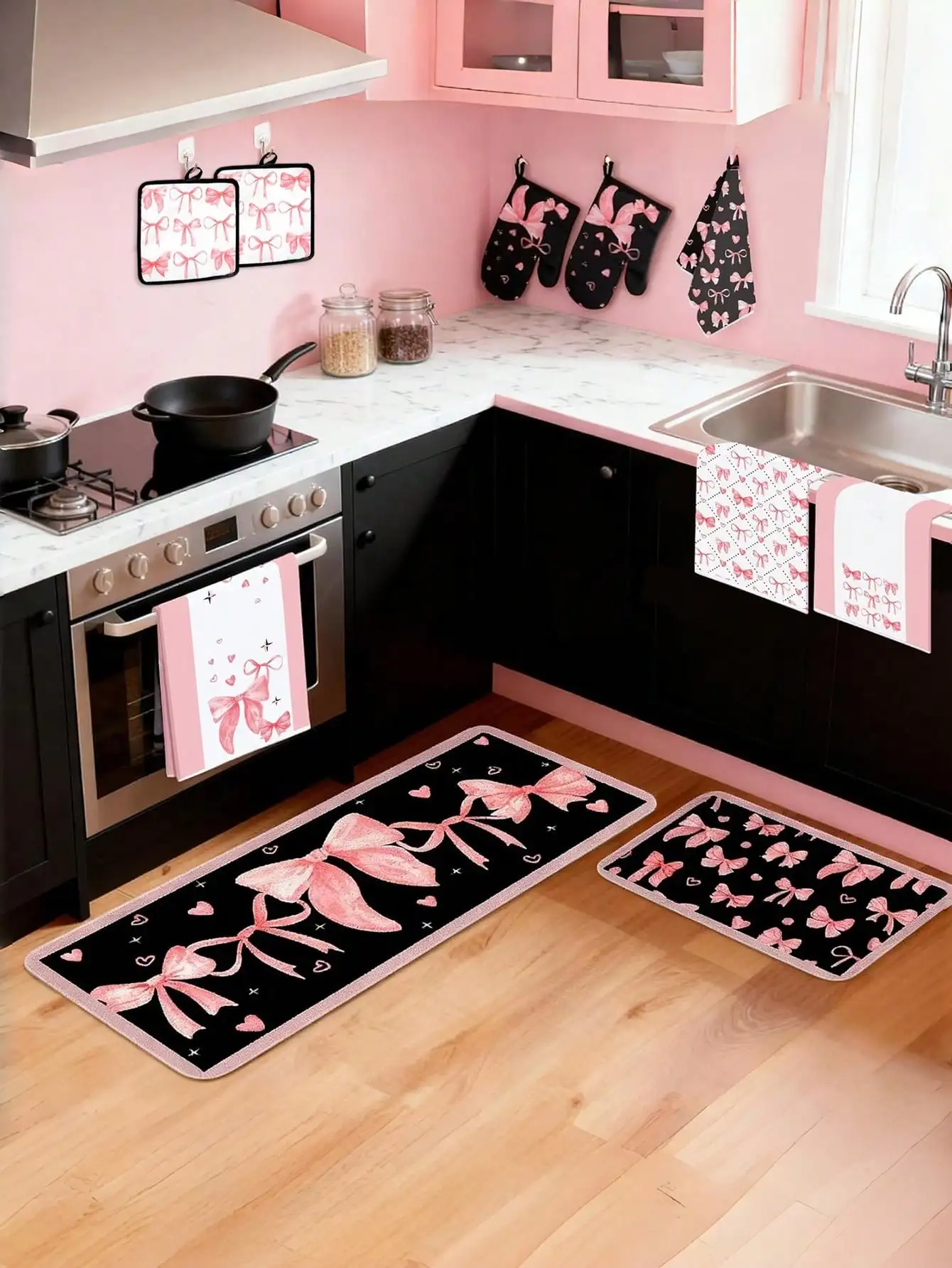 분홍색 리본 장식이 달린 주방용품 세트 10개: 헝겊  - Baking Kitchen Set 리뷰 및 가격
